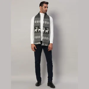 Men's Grey Wool Scarf Reversible Deer Muffler - Image 5