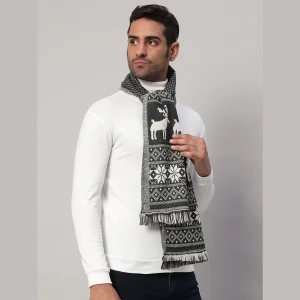 Men's Grey Wool Scarf Reversible Deer Muffler - Image 3
