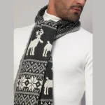 Men's Grey Wool Scarf Reversible Deer Muffler - Image 6
