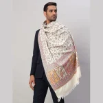 Men's Oversized Cashmere Shawl White Floral