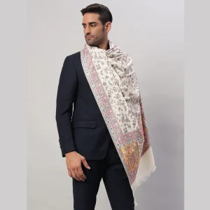 Men's Oversized Cashmere Shawl White Floral - Image 3