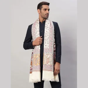 Men's Oversized Cashmere Shawl White Floral - Image 4