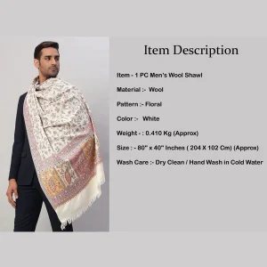Men's Oversized Cashmere Shawl White Floral - Image 8