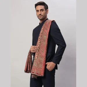 Men's Oversized Wrap Beige & Green Floral Shawl - Image 4