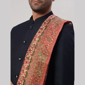 Men's Oversized Wrap Beige & Green Floral Shawl - Image 6