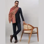 Men's Oversized Wrap Beige & Green Floral Shawl - Image 2