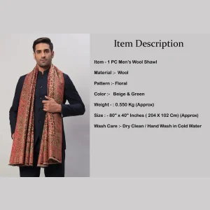 Men's Oversized Wrap Beige & Green Floral Shawl - Image 8