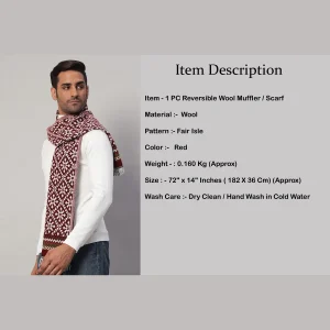 Men's Red Fair Isle Reversible Muffler - Image 8