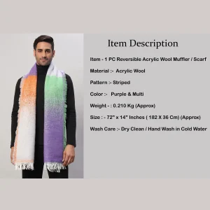 Men's Reversible Acrylic Wool Scarf Purple Striped - Image 8