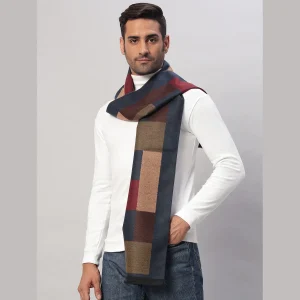 Men's Reversible Blue & Brown Check Pattern Muffler Gift - Image 3