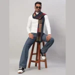 Men's Reversible Blue & Brown Check Pattern Muffler Gift - Image 2