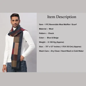Men's Reversible Blue & Brown Check Pattern Muffler Gift - Image 8
