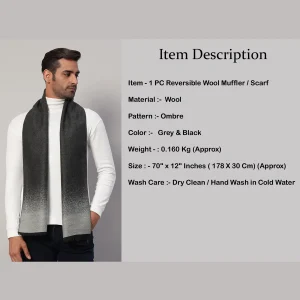 Men's Reversible Warm Wool Scarf Grey & Black Ombre - Image 8