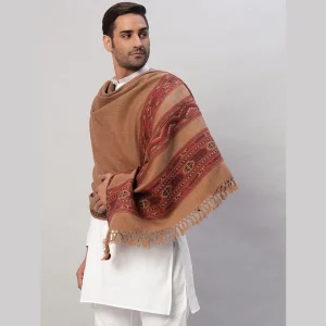 Men's Solid Brown Wool Shawl Winter Wrap - Image 4