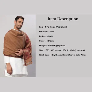 Men's Solid Brown Wool Shawl Winter Wrap - Image 7