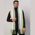Men's Super Soft Wool Scarf Green Striped Muffler