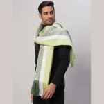 Men's Super Soft Wool Scarf Green Striped Muffler - Image 3