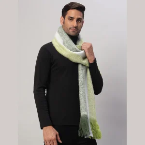 Men's Super Soft Wool Scarf Green Striped Muffler - Image 4