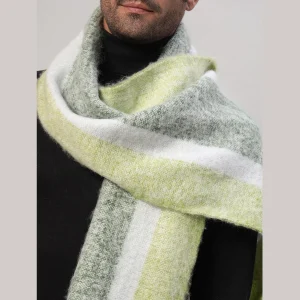 Men's Super Soft Wool Scarf Green Striped Muffler - Image 6