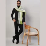 Men's Super Soft Wool Scarf Green Striped Muffler - Image 2