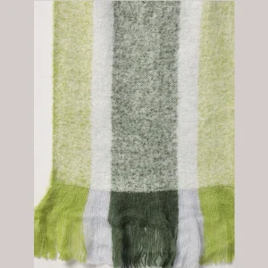 Men's Super Soft Wool Scarf Green Striped Muffler - Image 7