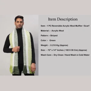 Men's Super Soft Wool Scarf Green Striped Muffler - Image 8