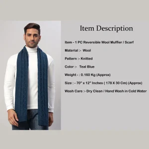 Men's Teal Blue Knitted Neck Wraps Muffler - Image 8