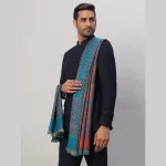 Men's Turquoise Wool Shawl Foulard Style Stole - Image 4