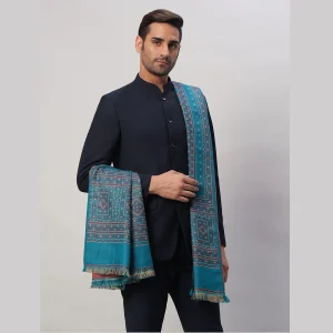 Men's Turquoise Wool Shawl Foulard Style Stole - Image 3