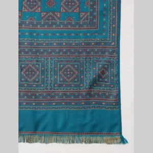 Men's Turquoise Wool Shawl Foulard Style Stole - Image 7