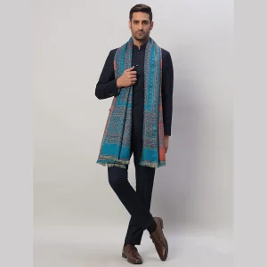 Men's Turquoise Wool Shawl Foulard Style Stole - Image 5