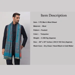 Men's Turquoise Wool Shawl Foulard Style Stole - Image 8