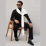 Men's White Wool Muffler Solid Cashmere Scarves - Image 2