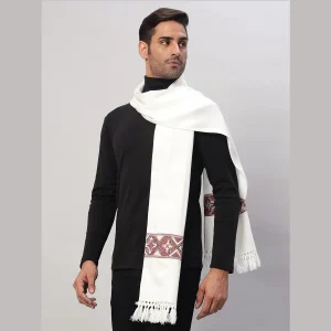 Men's White Wool Muffler Solid Cashmere Scarves - Image 3