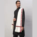 Men's White Wool Pashmina Wrap Shawl - Image 4