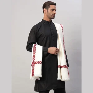 Men's White Wool Pashmina Wrap Shawl - Image 3