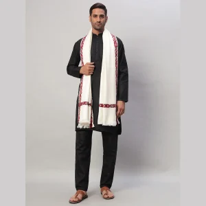 Men's White Wool Pashmina Wrap Shawl - Image 5