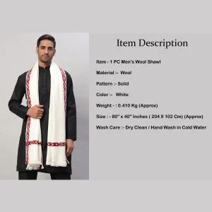 Men's White Wool Pashmina Wrap Shawl - Image 8