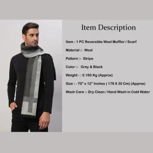 Men's Winter Soft Wool Grey & Black Striped Muffles - Image 8