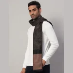 Men's Winter Soft Wool Scarf Brown Abstract Muffler - Image 3