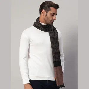 Men's Winter Soft Wool Scarf Brown Abstract Muffler - Image 4