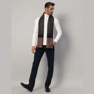 Men's Winter Soft Wool Scarf Brown Abstract Muffler - Image 5