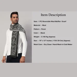 Men's Winter Warm Scarf Wrap Black Floral Muffler - Image 8