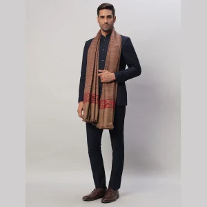 Men's Winter Wrap Brown Striped Shawl - Image 5