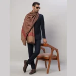Men's Winter Wrap Brown Striped Shawl - Image 2