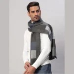 Men's Winter Wrap Grey Check Scarf Soft Wool Muffler - Image 3
