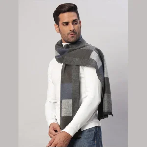 Men's Winter Wrap Grey Check Scarf Soft Wool Muffler - Image 3
