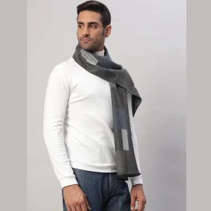 Men's Winter Wrap Grey Check Scarf Soft Wool Muffler - Image 4