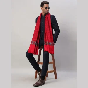 Men's Winter Wrap Oversize Red Striped Shawl - Image 4