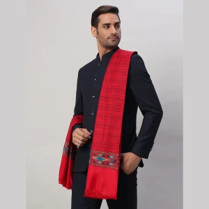 Men's Winter Wrap Oversize Red Striped Shawl - Image 3